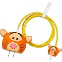 Cute 3D Silicone 360 Protection Charger Case Cover Compatible for i-Phone 18W - 20W Charger, Stylish Spiral Cable Protective Cover for i-Phone Charger 18W-20W (Tigger) Multicolor