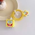 Cute 3D Silicone 360 Protection Charger Case Cover Compatible for i-Phone 18W - 20W Charger, Stylish Spiral Cable Protective Cover for i-Phone Charger 18W-20W (SPONGEBOBB) Multicolor
