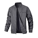 Wizoat Men's Suede Bomber Jacket Casual Lightweight Jacket Varsity Coat
