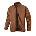Wizoat Men's Suede Bomber Jacket Casual Lightweight Jacket Varsity Coat