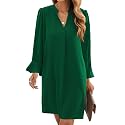Wkior Womens Fall Ruffle Long Sleeve V Neck Shift Dresses (S-XXL)