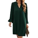 Wkior Womens Fall Ruffle Long Sleeve V Neck Shift Dresses (S-XXL)