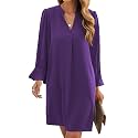 Wkior Womens Fall Ruffle Long Sleeve V Neck Shift Dresses (S-XXL)