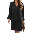 Wkior Womens Fall Ruffle Long Sleeve V Neck Shift Dresses (S-XXL)