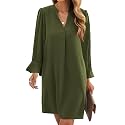 Wkior Womens Fall Ruffle Long Sleeve V Neck Shift Dresses (S-XXL)