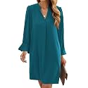 Wkior Womens Fall Ruffle Long Sleeve V Neck Shift Dresses (S-XXL)