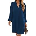 Wkior Womens Fall Ruffle Long Sleeve V Neck Shift Dresses (S-XXL)
