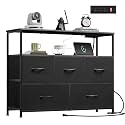 WLIVE 5 Drawer Fabric Dresser Charging Station