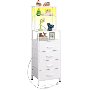 wlive tall night stand 4 drawers led bedside table with open shelf white