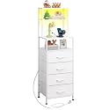 WLIVE Tall Night Stand, 4 Drawers LED Bedside Table with Open Shelf, White
