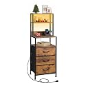WLIVE Tall Nightstand with 3 Fabric Drawers, Night Stand with Charger