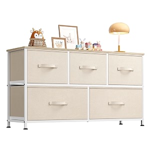 wlive wide dresser for bedroom 5 drawer chest of drawers cream white