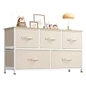 WLIVE Wide Dresser for Bedroom, 5 Drawer Chest of Drawers, Cream White