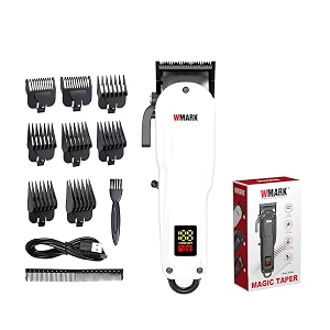 wmark ng-1001 salon series 6600 rpm motor professional cordcordless zero overlap blade hair clipper set 8 guide comb amp 4 taper lever cutting levels led display 2500 mah battery 300 min model 18