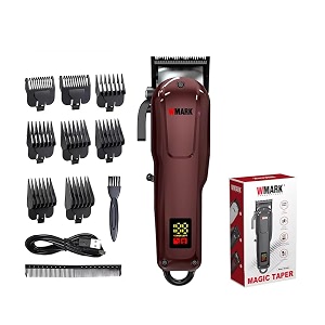 wmark ng-1001 salon series 6600 rpm motor professional cordcordless zero overlap blade hair clipper set 8 guide comb amp 4 taper lever cutting levels led display 2500 mah battery 300 min model 17