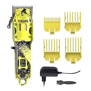 wmark ng-408 professional hair clipper with sharp 9cr18 stainless steel blade powerful 6500 rpm motor 2600mah battery adjustable settings charging adapter led display runtime 240 mins model 9