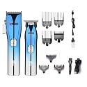 Wmark Ng-603Kit Hair Clipper 7000Rpm & 6000Rpm Magnetic Motor Usb Charging Cable 7 Guide Comb Taper Lever Adjustments Clipper & T-Cutter 0.1Mm Gapped Trimmer Runtime 240 & 180 Min,Blue-Battery Powered