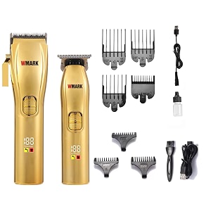 wmark ng-603kit professional hair clipper 7000rpm amp 6000rpm magnetic motor usb charging cable 7 guide comb taper lever adjustments clipper amp t-cutter 01mm gapped trimmer runtime 240 amp 180 min gold