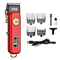 WMARK NG-899 Professional Zero Gapped Hair Clipper Digital Display Self Sharpening Blade 6500 RPM Magnetic Motor USB Charging 4 Guide Comb Taper Lever Adjustment 240 min 2000 mAh Li-ion Battery, Red