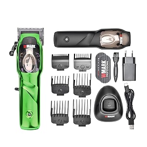 wmark ng-9003 ultra premium professional 10000 rpm magnetic motor zero gapped hair clipper set 440c fade blade 6 magnetic guide comb taper lever adjustments adaptor charging pod amp stand green