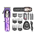 WMARK NG-9003 Ultra Premium Professional 10000 RPM magnetic motor Zero Gapped Hair Clipper set 440C Fade Blade 6 Magnetic Guide Comb Taper Lever Adjustments Adaptor Charging Pod &amp; Stand, Purple