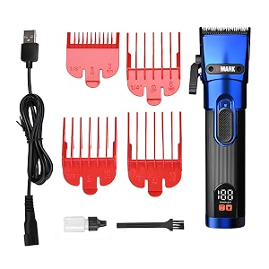 wmark professional zero gapped hair clipper digital display self sharpening blade 65007000 rpm 2 speed magnetic motor 4 guide comb taper lever adjustment runtime 240 min 2000 mah battery model 11