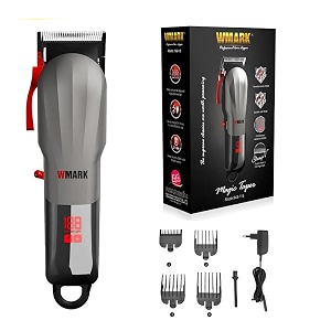 wmark professional zero gapped hair clipper self sharpening blade 7000 rpm magnetic motor charging adaptor 4 guide comb taper lever adjustments for close cut trimming for men runtime 300 min model 8