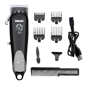 wmark tiger roar professional hair clipper digital display 6500 rpm motor stainless steel blade usb charging 4 guide comb taper lever adjustments runtime 200 min 2500 mah li-ion battery model 3
