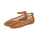 Wnshonzy Mesh Ballet Flats for Women Round Toe Buckle Strap Fishnet Mary Jane Flats Comfy Casual Office Womens Summer Flats Shoes