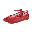 Wnshonzy Mesh Ballet Flats for Women Round Toe Buckle Strap Fishnet Mary Jane Flats Comfy Casual Office Womens Summer Flats Shoes