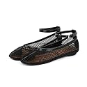 Wnshonzy Mesh Ballet Flats for Women Round Toe Buckle Strap Fishnet Mary Jane Flats Comfy Casual Office Womens Summer Flats Shoes