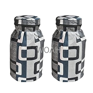 woah lpg gas cylinder cover  dustproof stain-resistant pvc coated polyester blue leaf design fits standard size pack of 2 grey box