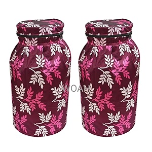woah lpg gas cylinder cover  dustproof stain-resistant pvc coated polyester blue leaf design fits standard size pack of 2 purple leaf