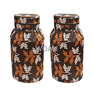 woah lpg gas cylinder cover  dustproof stain-resistant pvc coated polyester blue leaf design fits standard size pack of 2
