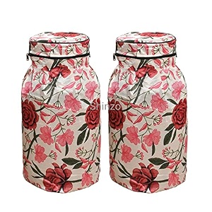 woah lpg gas cylinder cover  dustproof stain-resistant pvc coated polyester blue leaf design fits standard size pack of 2 pink flower