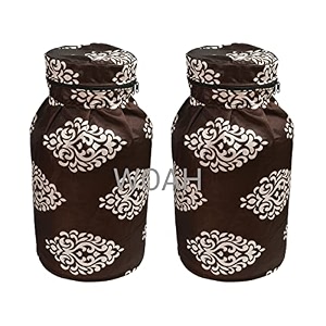 woah lpg gas cylinder cover  dustproof stain-resistant pvc coated polyester blue leaf design fits standard size pack of 2 coffee embroider