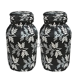 woah lpg gas cylinder cover  dustproof stain-resistant pvc coated polyester blue leaf design fits standard size pack of 2 black leaf