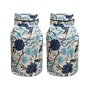 woah lpg gas cylinder cover  dustproof stain-resistant pvc coated polyester blue leaf design fits standard size pack of 2