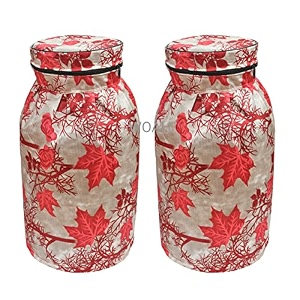 woah lpg gas cylinder cover  dustproof stain-resistant pvc coated polyester blue leaf design fits standard size pack of 2 red tree
