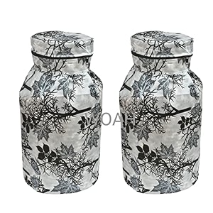 woah lpg gas cylinder cover  dustproof stain-resistant pvc coated polyester blue leaf design fits standard size pack of 2 grey tree