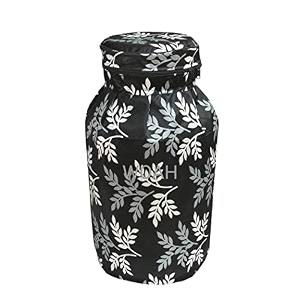 woah lpg gas cylinder cover  dustproof stain-resistant pvc coated polyester blue leaf design fits standard size pack of 1 black leaf