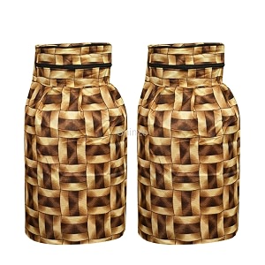 woah lpg gas cylinder cover  dustproof stain-resistant pvc coated polyester blue leaf design fits standard size pack of 2 golden border