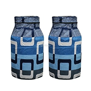 woah lpg gas cylinder cover  dustproof stain-resistant pvc coated polyester blue leaf design fits standard size pack of 2 blue box