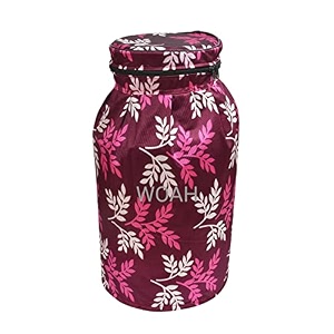 woah lpg gas cylinder cover  dustproof stain-resistant pvc coated polyester blue leaf design fits standard size pack of 1 purple leaf
