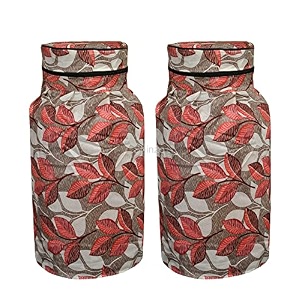 woah lpg gas cylinder cover  dustproof stain-resistant pvc coated polyester blue leaf design fits standard size pack of 2 pink leaf