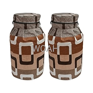 woah lpg gas cylinder cover  dustproof stain-resistant pvc coated polyester blue leaf design fits standard size pack of 2 brown box