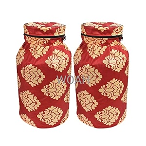 woah lpg gas cylinder cover  dustproof stain-resistant pvc coated polyester blue leaf design fits standard sizepack of 2 red embroider
