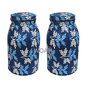 woah lpg gas cylinder cover  dustproof stain-resistant pvc coated polyester blue leaf design fits standard size pack of 2