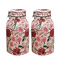 Woah LPG Gas Cylinder Cover – Dustproof, Stain-Resistant, PVC Coated Polyester, Blue Leaf Design, Fits Standard Size (Pack of 2, Pink Flower)