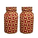 Woah LPG Gas Cylinder Cover – Dustproof, Stain-Resistant, PVC Coated Polyester, Blue Leaf Design, Fits Standard Size, Pack of 2, Red Golden